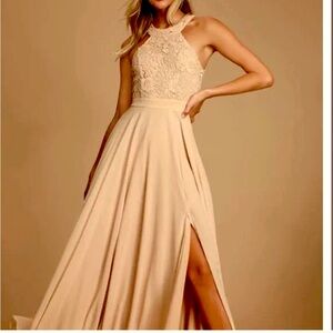 NWT Lulus Picture Perfect Blush Lace Maxi Dress, Sz: XS